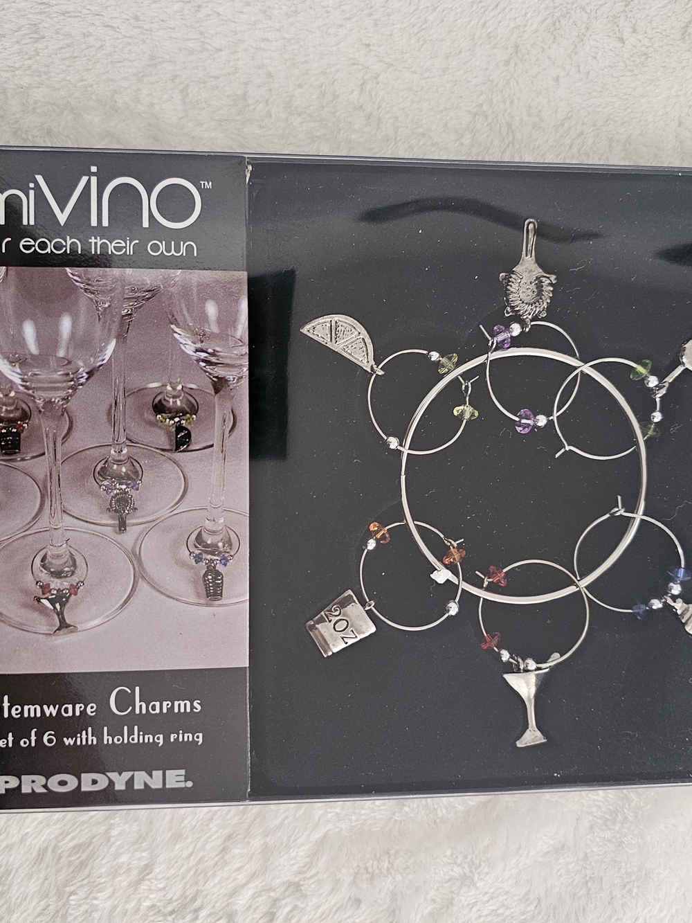 MiVino Silver Multi-Color Wine Glass Charms - Set of 6